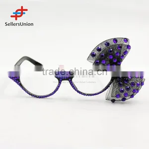 2017 Hottest Sale No.1 Yiwu Export Commission Agent Purple Decorative Eye Glasses With Net Bowknot thumbnail-1