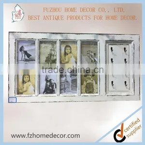 Antique White Multi Opening Wooden Photo Frame With Key Hanging Hooks thumbnail-1