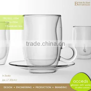 Handmade Double Wall Borosilicate Clear Glass Milk Cups thumbnail-3