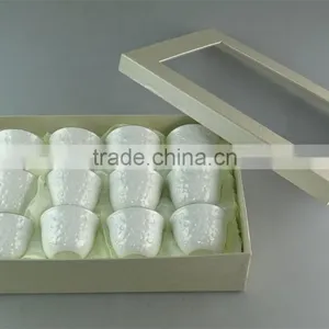 White Ceramic Tea Cup With Small Flowers Embossing and Golden Line for Wholesale 12 Pcs per Set,with Color Box.good Quality thumbnail-1