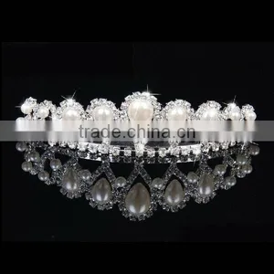 Covered Rhinestone Pearl Pageant Crowns and Tiaras Hair Jewelry thumbnail-1