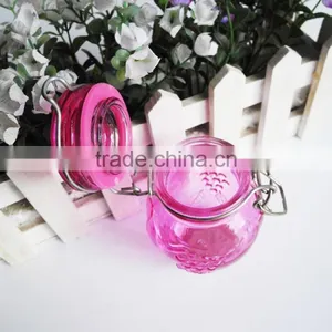 Embossed Glass Condiment Container Kitchen Storage Jars With Metal Clip thumbnail-3