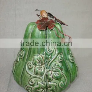 Porcelain Pumpkin Green Color Glazed Handpainted thumbnail-1