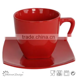 Stoneware Color Glaze Square Shape Cup and Saucer thumbnail-3