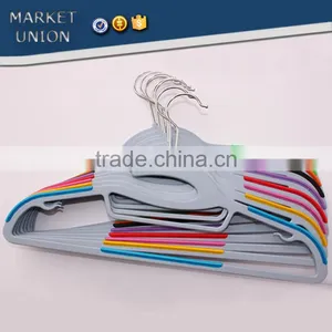 Multifunction Plastic Antiskid Wet & Dry Clothes Flocking Hanger With Pulley, Chrome Plated Hook thumbnail-1