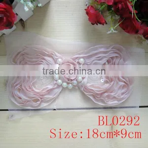 Fashion Popular Pretty Pearl Center Chiffon Sequin Bow Applique for Baby Dresses thumbnail-1
