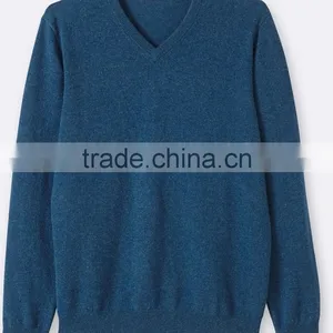 High Quality Men's V-neck Cashmere Sweater Blue (BKNM14) thumbnail-3