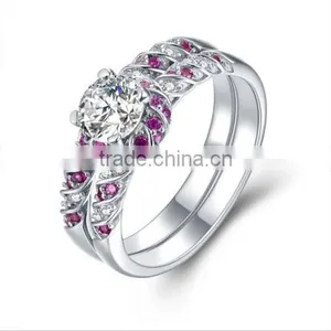New Arrival Pink Platinum Plated Flower Zircon Party Ring Set for Girl Customized Wholesale thumbnail-1