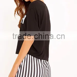 Top Selling Women Cotton Pajamas Custom Logo Print Summer Pyjama Short Sleeve Top With Stripes Shorts thumbnail-2