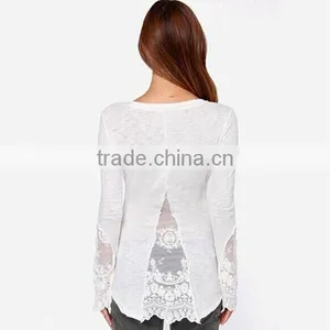 Classical Black and White Solid Dovetail Split Net Yarn Splicing Knitting Slim Soft t Shirt Thin Women thumbnail-2