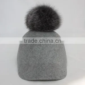 Myfur Adult Unisex Fedora Hat With Detachable Genuine Fox Fur Bobble thumbnail-2