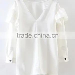 Runwaylover EY2340B 2017 Women Fashion Falbala Pure Color Blouse thumbnail-5