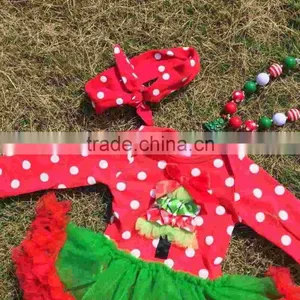 Baby Clothes Christmas Christmas Tree Green Red Tutu Romper White Dot Christmas Romper Kid Romper With Neckalce and Headband thumbnail-4