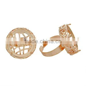 Copper Rings Adjustable Round Rose Gold Cabochon Setting Hollow Pattern 17.9mm Ring Setting thumbnail-3