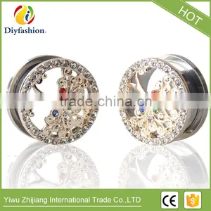 Popular Colorful Diamond Stainless Steel Hollow Out Tree Pierced Ear Plug thumbnail-2