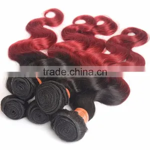 Wholesale 1b Burg Two Tone Ombre Body Wave Unprocessed 100% Malaysian Virgin Hair Weave Extensions, 1B Red Color Human Hair thumbnail-6