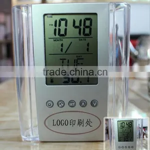 Promotional Office Clander Pen Holder Desktop Clock for Logo Print thumbnail-3
