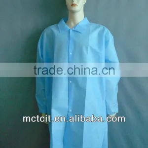 Disposable Light Blue PP Lab Coat With Elastic Cuff and White Buttons thumbnail-1