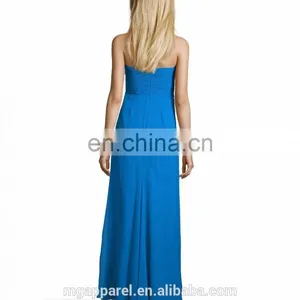Lagoon Blue Chiffon Strapless Thigh High Slit Long Evening Dress thumbnail-4