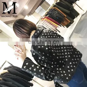 High Quality Custom Design Fashion Motocycle Biker Black Genuine Leather Short Jacket Women thumbnail-1