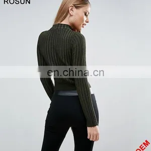 Rosun Newest Designs Collection Turtleneck Tie Waist Partten Ribbed Knit Jumper thumbnail-2