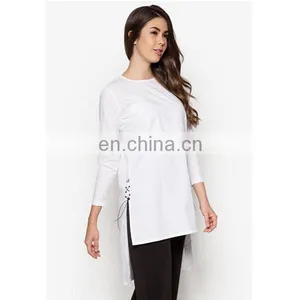 New Arrival Side Slit Tunic With Leather Cord Fashion Long Sleeve Muslim Top thumbnail-3