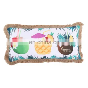 High Quality Summer Holiday Decorative Fruit Pattern Customized Striped Spun Jute Outdoor Cushion Pillow thumbnail-2