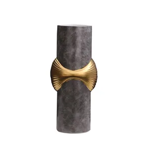 Light Luxury Classcial Grey Leather Gild Convex Ceramic Vase Decor For Dry Fresh Flower thumbnail-5