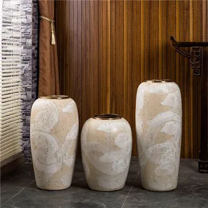 Modern Simple Style Large Yellow Gild Hand Paint Jingdezhen Ceramic Floor Vase For Living Room thumbnail-1