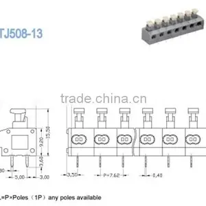 Termin Block Single Deck Screwless PCB Spring Clamp Terminal Block , Pitch 7.62mm 300V 10A thumbnail-2