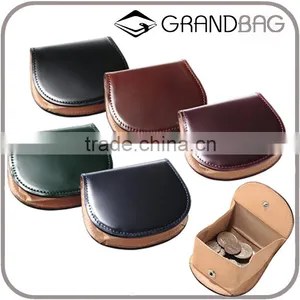 Small Size Cowhide Leather Coin Case Coin Holder Purse With Snap Closure thumbnail-1