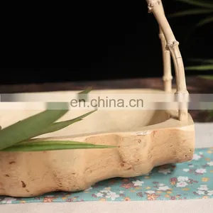 Simple Handicraft the Plate Nordic for Food Tray Dish Snacks Kitchen Dry Fruit Dessert Coffee Bamboo Root Craft Basket With Hand thumbnail-5