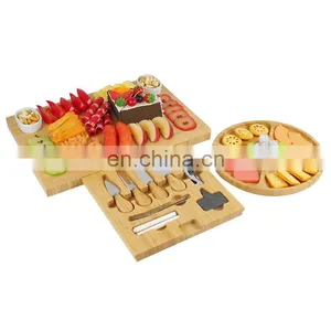 Unique Bamboo Cheese Board and Knife Set Charcuterie Platter Serving Tray Including 4 Knife Set For Housewarming thumbnail-4
