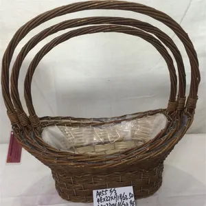 High Quality Custom Red Willow Wicker Storage Baskets With Wood Handles thumbnail-3