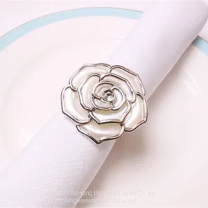 Wholesale Metal Lovers Wedding Silver Roses Flower Napkin Ring thumbnail-2