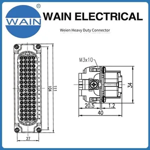 Wain Heavy-duty Connector Hd-064-fc Insert, 64-pin Ultra-high Density Insert Rectangular Connector, Aviation Plug thumbnail-3
