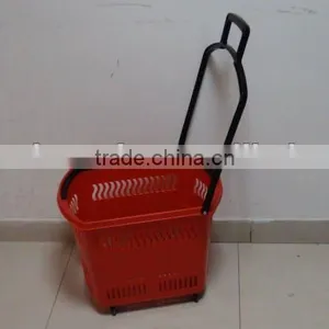 Plastic Shopping Basket With Wheels Shopping Rolling Basket With Wheels thumbnail-6