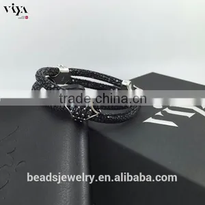 2016 Wholesale Luxury Stingray/ Python Leather Crystal Bracelet With Silver Cuff Jewelry thumbnail-4