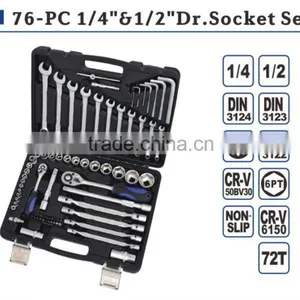 76pcs 1/4"1/2" Dr Socket Set Hand Tool Set Hardware Tool Set thumbnail-1