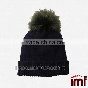 Cashmere Slouchy Hat With Fur Pom Pom thumbnail-1