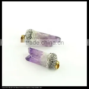 LFD-0087P ~ Wholesale Natural Amethyst Druzy Drusy Pendant Pave Crystal Rhinestone Cap Charm Pendants Necklace Jewelry Finding thumbnail-4