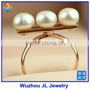3PCS Natural Pearl Stone Line Ring Rose Gold Plated Pearl Stone Opening Ring thumbnail-3