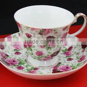 Lovely Romantic Moka Keurig Colour Bone China Coffee Cup and Saucer With Flower Design thumbnail-1