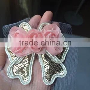 Shabby Chiffon 3X2.5" Butterfly w/ Sequin & Gold Trim Fabric Rose Spring Craft Supplies Baby Headband Flower Hair Bow Applique Quality Choice thumbnail-4