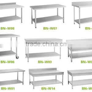 Restaurant Stainless Steel Kitchen Corner Work Table With Splashback And Under Shelf BN-W16 thumbnail-5