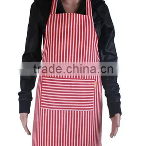 Red Stripe Men Women Waitress Kitchen Craft Cooking Apron Bib With Pocket thumbnail-1