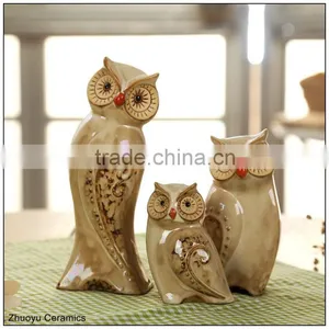 Handmade Decor Home Three Sizes in One Set Ceramic Owl thumbnail-1