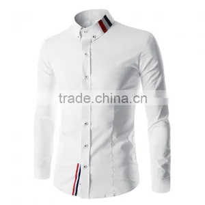 Mens Long Sleeve White Double Button Down Collar Cotton Polyester Shirt thumbnail-2