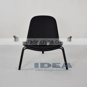 DC6018 Replica Hans Wegner Shell Chair - Black Shell/Black Leather Pad thumbnail-1