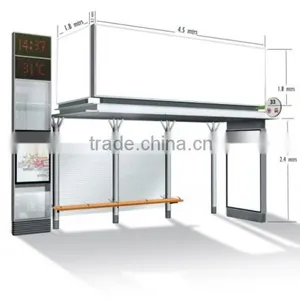 Aluminum & Stainless Steel Outdoor Economic Bus Stop Station With LED Light Box and Tempered Glass for Public Equipment thumbnail-1
